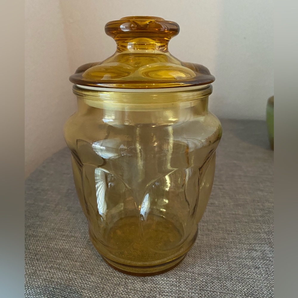Vintage LE Smith Amber Glass Jar with lid